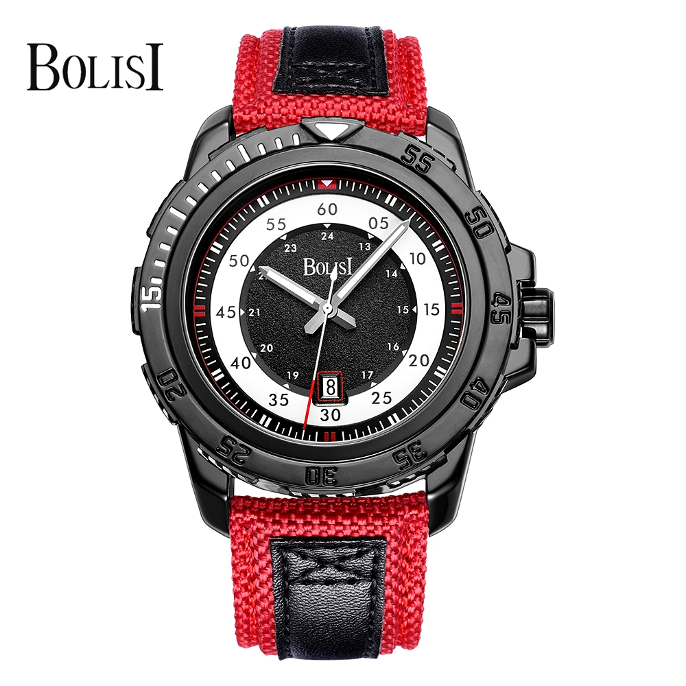 

BOLISI Sports Series Multifunction Mens Watches Leather Canvas Strap Waterproof Sport Watch Chronograph 24 hours Clock Relogio