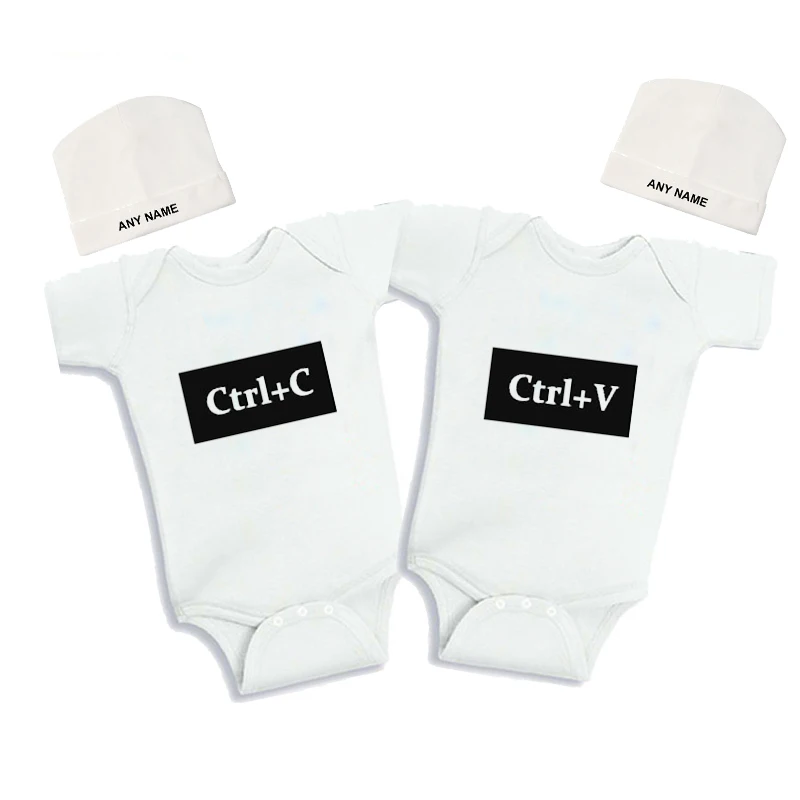

Culbutomind 2018 New born Twin Summer Clothes for Twin Boys and Girls Ctrl C Ctrl V Twin Bodsyuits and Personalized Beanie