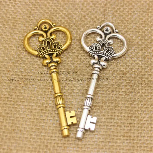 Pulchritude compras libres gran corona llave Amuletos joyería de la aleación del cinc de la vendimia llaves Amuletos 10 unids 32*84mm caliente venta