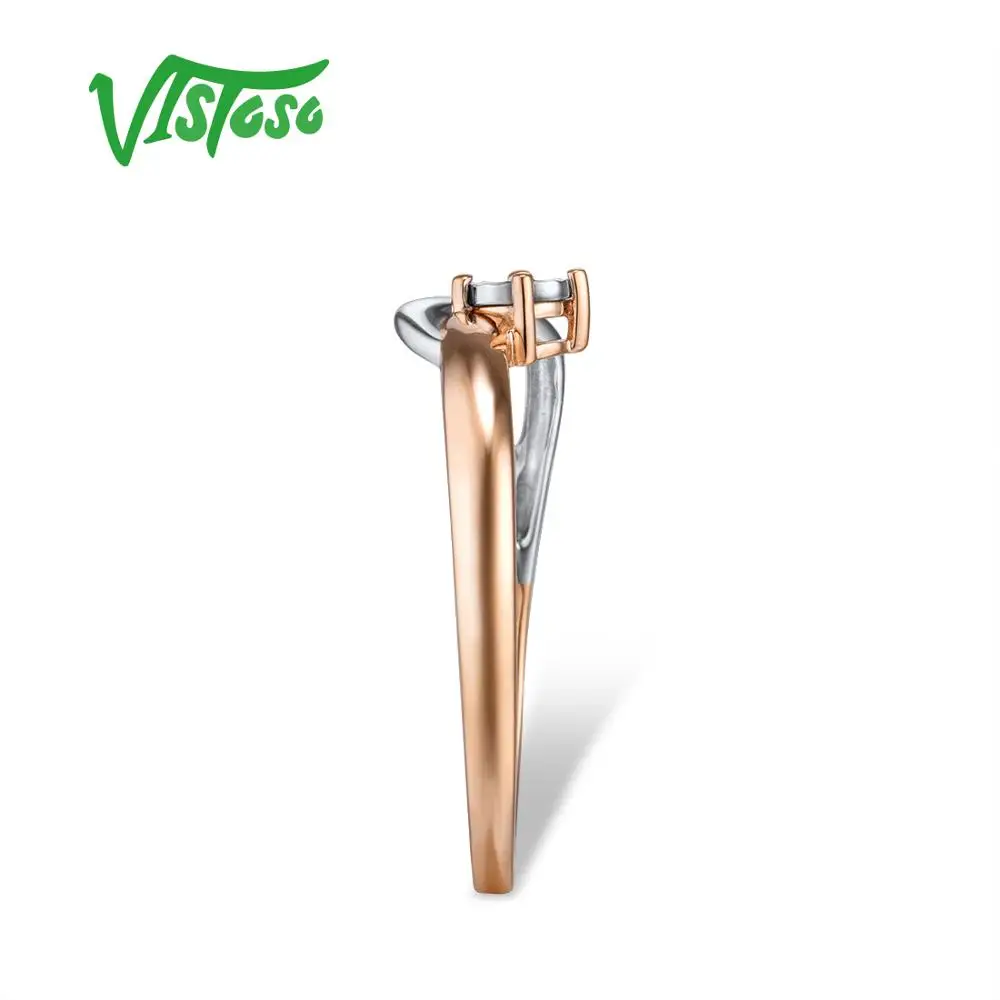 VISTOSO Pure 14K 585 двухцветное Золотое Сверкающее иллюзионное кольцо с бриллиантами для женщин, юбилейное модное ювелирное изделие