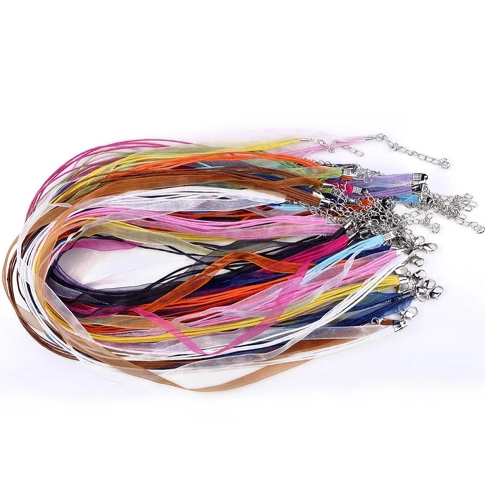 50 pcs Organza Voile Ribbon Mixed Color Necklace Cords for Pendant With