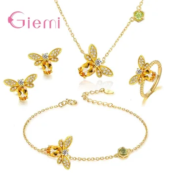 

Latest Fashion Women Butterfly Necklace Earrings Bracelets Jewelry Sets Crystal Gold Color Big Promotion Anniversary Wedding
