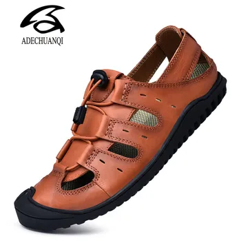 

Men Spring Summer Genuine Sandals New Large Size Men's Sandals Fashion Casual Beach Male Shoes Big Size 38-46