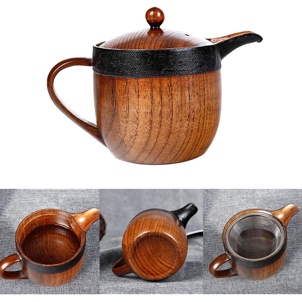 

Nature Wooden Kettle Home Smooth Water Pointed Mouth Handle Kitchen With Strainer Heat Resistant Tool Durable Tea Pot Gift