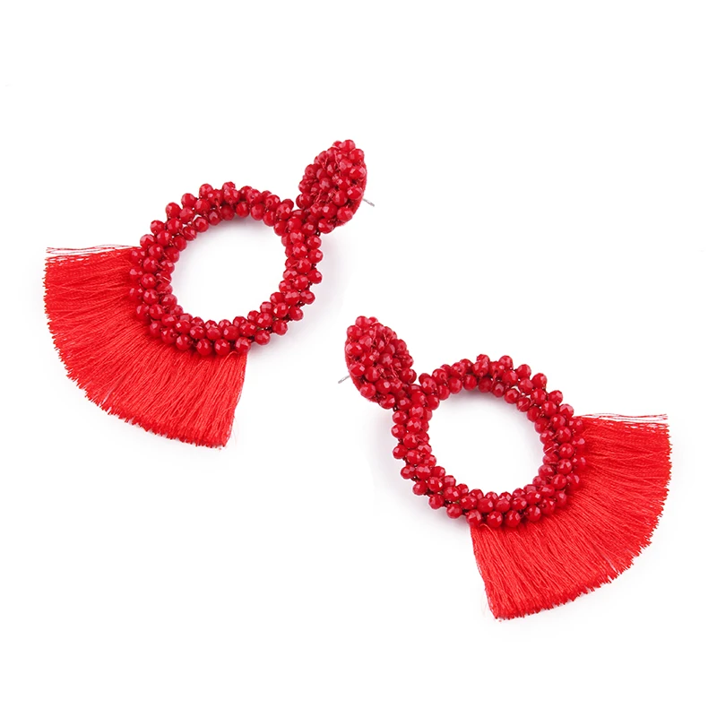 Girlgo ZA серьги ручной работы с красными бусинами и кисточками для женщин этнические массивные серьги с бахромой Очаровательные Подвески Свадебные ювелирные изделия