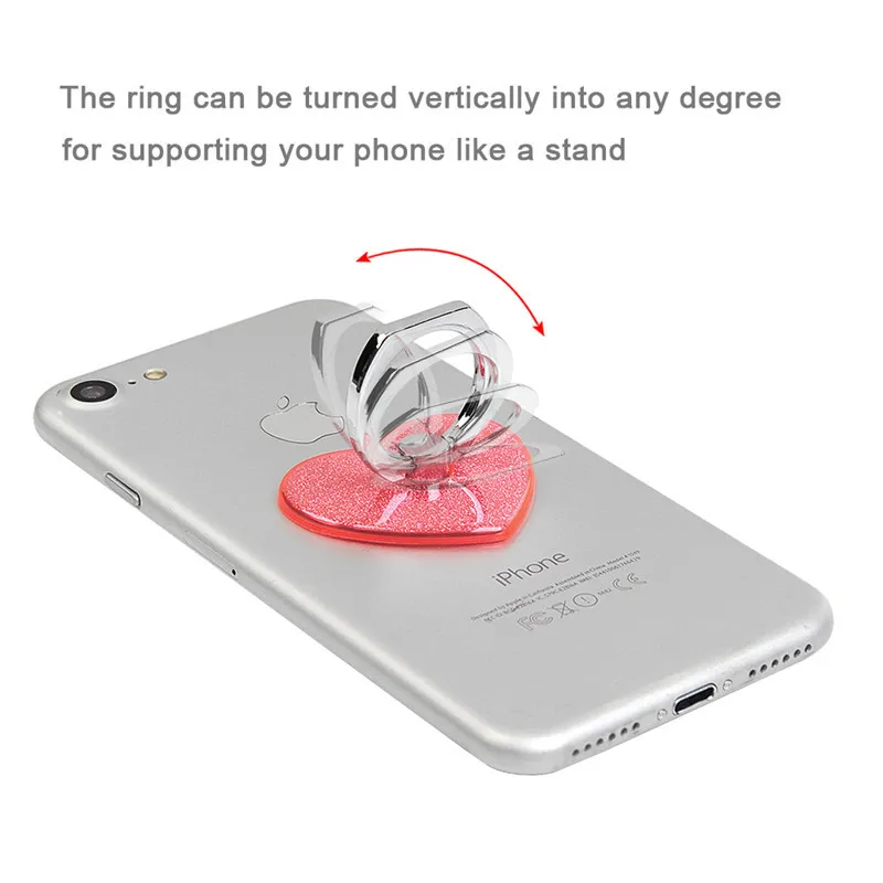 TURATA 360 Degree Finger Ring Heart Diamond Ring Mobile Phone Smartphone Stand Holder For iPhone 7 Samsung HUAWEI Car Mount Grip