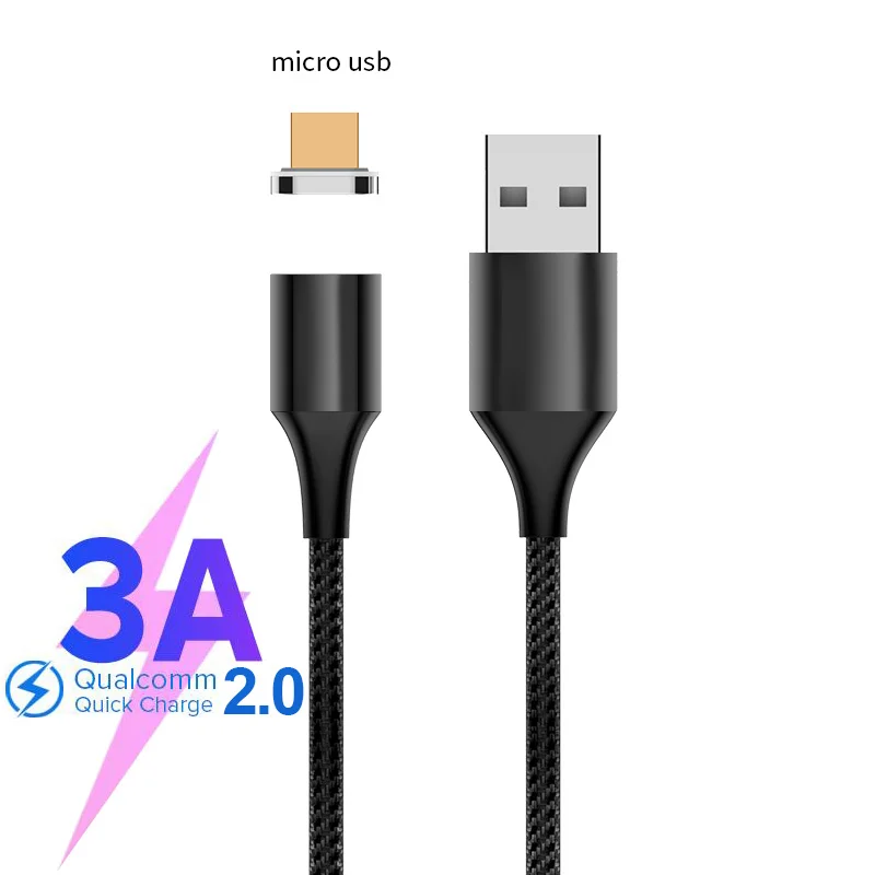 GARAS Магнитный кабель для iphone Micro Тип usb C 3in1 мобильного телефона Магнит кабель быстрой зарядки Магнитная Micro USB Кабель-адаптер - Цвет: 3A black micro usb