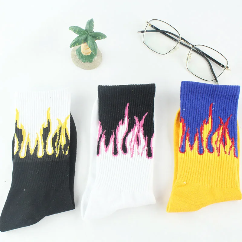 Мужские носки в стиле Харадзюку хлопковые носки для скейтборда в стиле хип-хоп с принтом пламени мужские и женские забавные носки унисекс