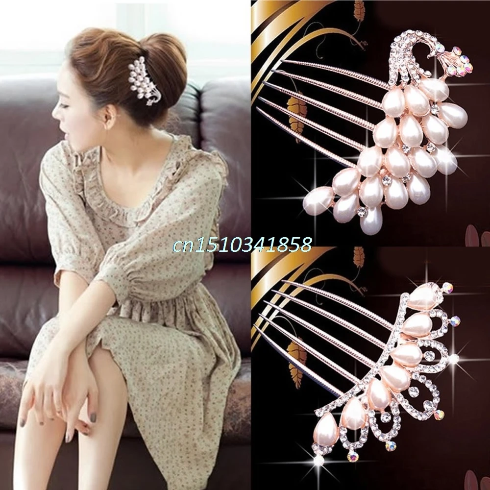 

Fashion Wedding Bridal Crystal Rhinestone Flower Faux Pearls Hairpin Diamante Hair Clip Comb #Y51#