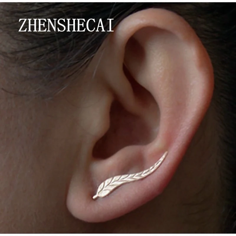 Image Women Fashion Jewelry Girl Silver Gold Plated Ear Sweep Wrap Lady Ear Climber Leafs Ear Stud Earrings QLM Brincos Bijoux e02