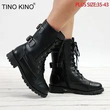 Женские осенние ботинки до середины икры на платформе; Женские ботинки в байкерском стиле со шнуровкой в стиле панк; женские ботинки на низком каблуке с пряжкой и ремешком на молнии размера плюс