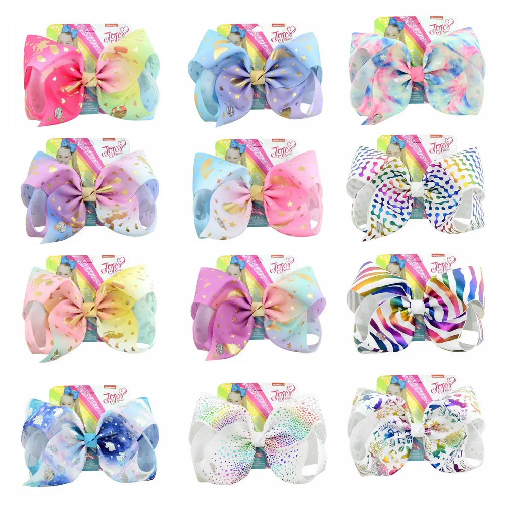 

8 inch JoJo hair Clip Rainbow Striped Dots Hair Bows With Clips For Kids Girls Colorful Hairpins Handmade Hair Accessories