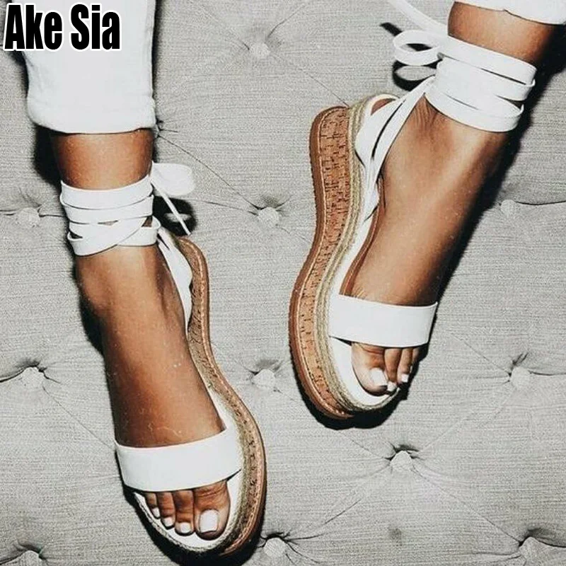 

Summer Wedge Heels Women Sandals Open Toe Gladiator Sandals Mujer Lace Up Espadrilles Woman Platform Sandalias Casual Shoes A691