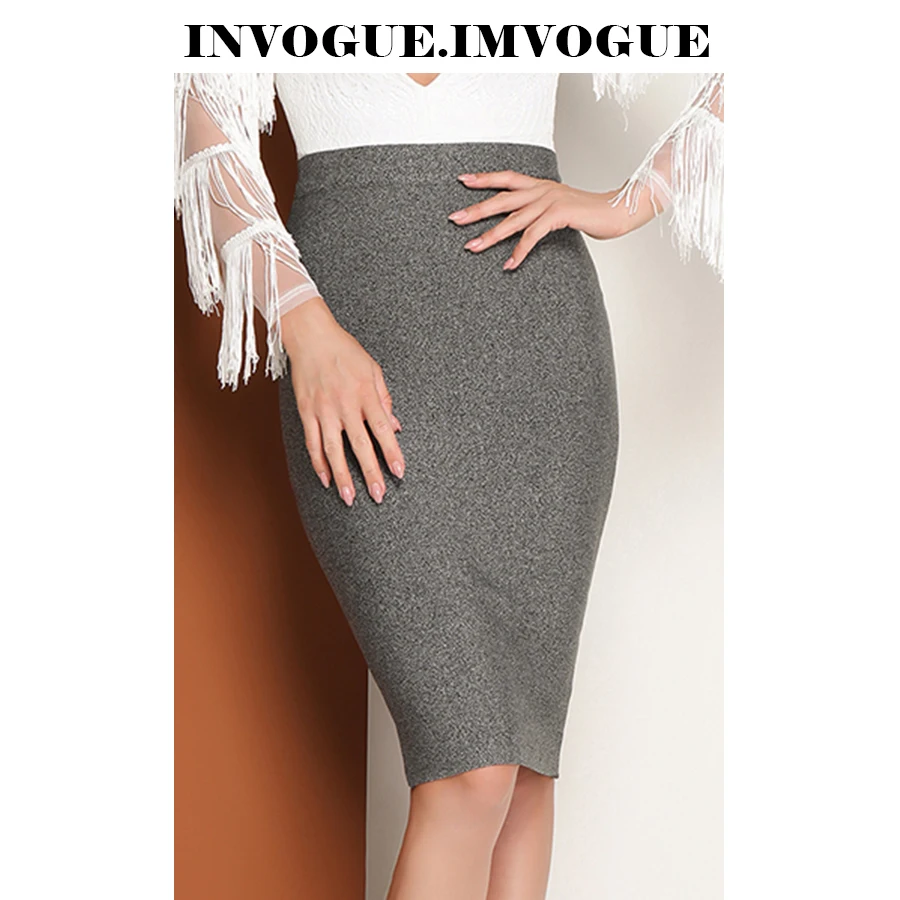 INVOGUE. IMVOGUE однотонная Облегающая Юбка До Колена с высокой талией 2019|Юбки| |