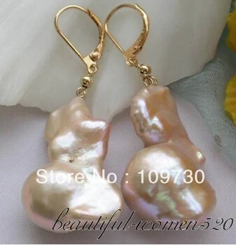 

Bridal jewelry free shipping hot sell 30mm lavender baroque keshi reborn pearl dangle earring