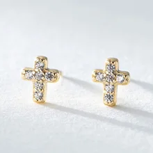 925 пробы, серебряные, христианские, маленькие, стразы, крест, любовь и искупление, серьги-гвоздики для женщин, золотой цвет, модные, S925 ювелирные изделия