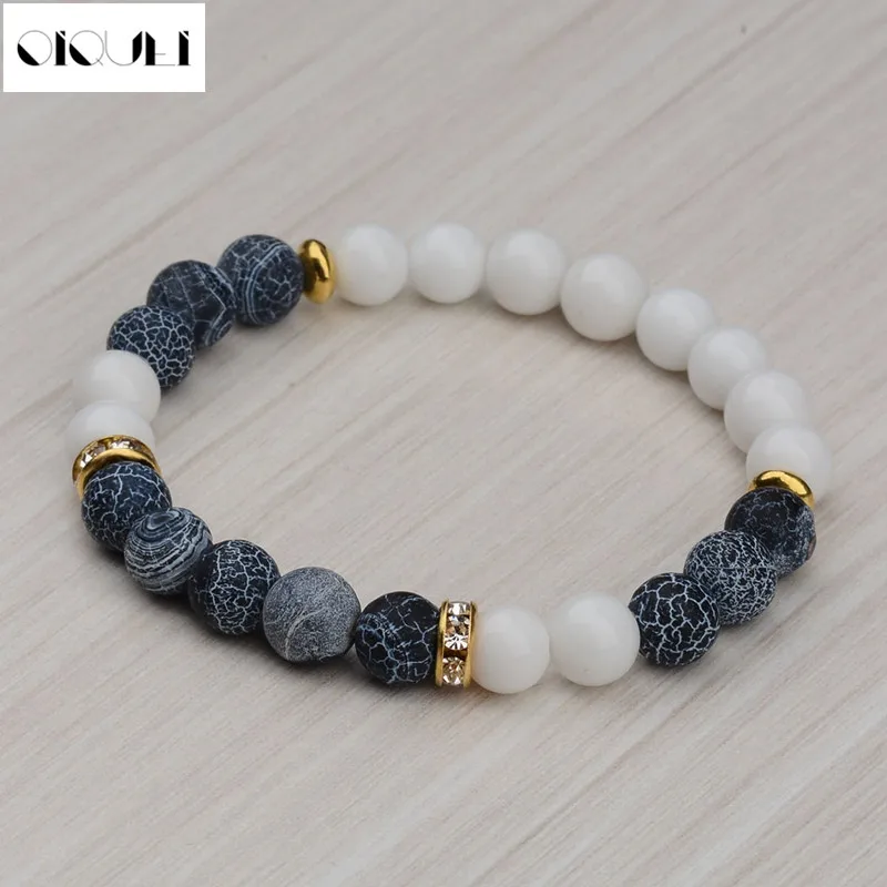 

OIQUEI 8mm Natural Lava Rock Stone Beads Charm Diffuser Bracelets Men Elastic Fashion Energy Yoga Bracelets For Women Jewelry
