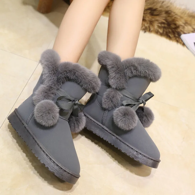 

Plus size 35-41 Warm Women Snow Boots Cute Suede Winter Shoes Fur Ball Mid-Calf Boots Female Boots Non-Slip Snow Casual Shoe
