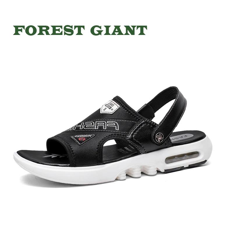 

FOREST GIANT Summer Men Sandals Simple Black Casual Shoes Comfortable Beach Shoes Solid Tide Sandals Soft Buttom Sandals 8098