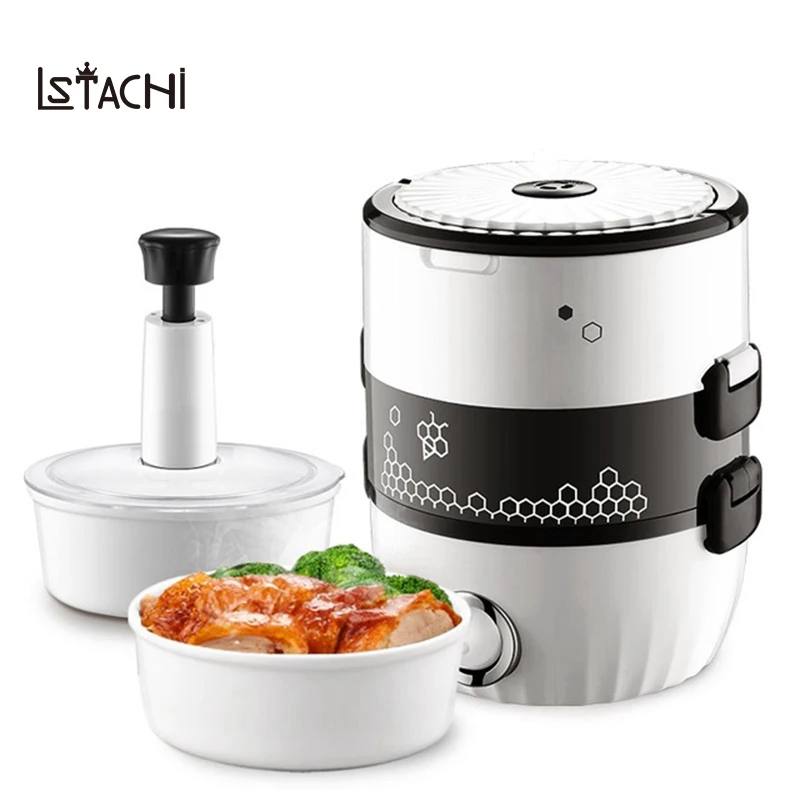 

LSTACHi MINI rice cooker Portable electric heating lunch box heated food cooking Warmer Portable 2 layers steamer soup container