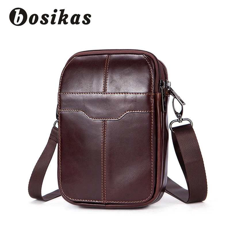 

BOSIKAS Genuine Leather Waist Bag Phone Case Cover Men Bum Bags Travel Money Belt Bag Leather Waist Pack Fanny Pack Waist Pouch