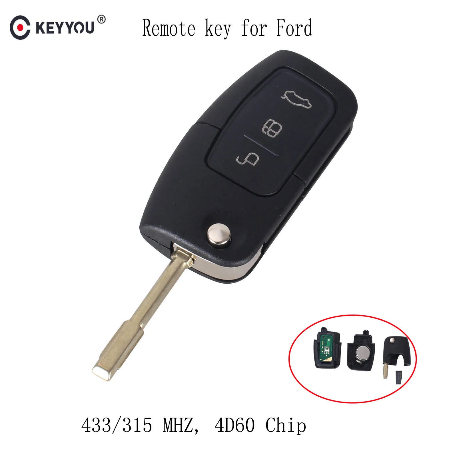 KEYYOU 433 МГц 4D60 чип Автомобильный Дистанционный ключ подходит для Ford Fusion Focus Mondeo Fiesta Galaxy автомобиль FO21 лезвие флип авто ключ