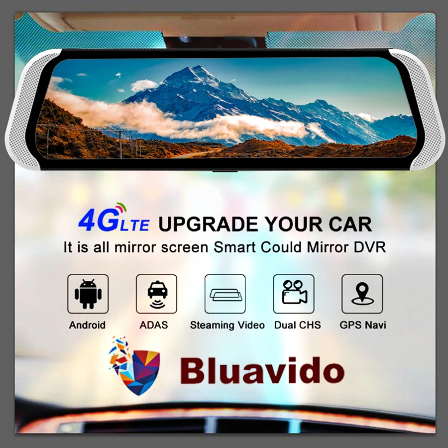 Зеркало видеорегистратор Bluavido 10 дюймов IPS 4G Android GPS ADAS FHD 1080P Wi Fi|Видеорегистраторы|