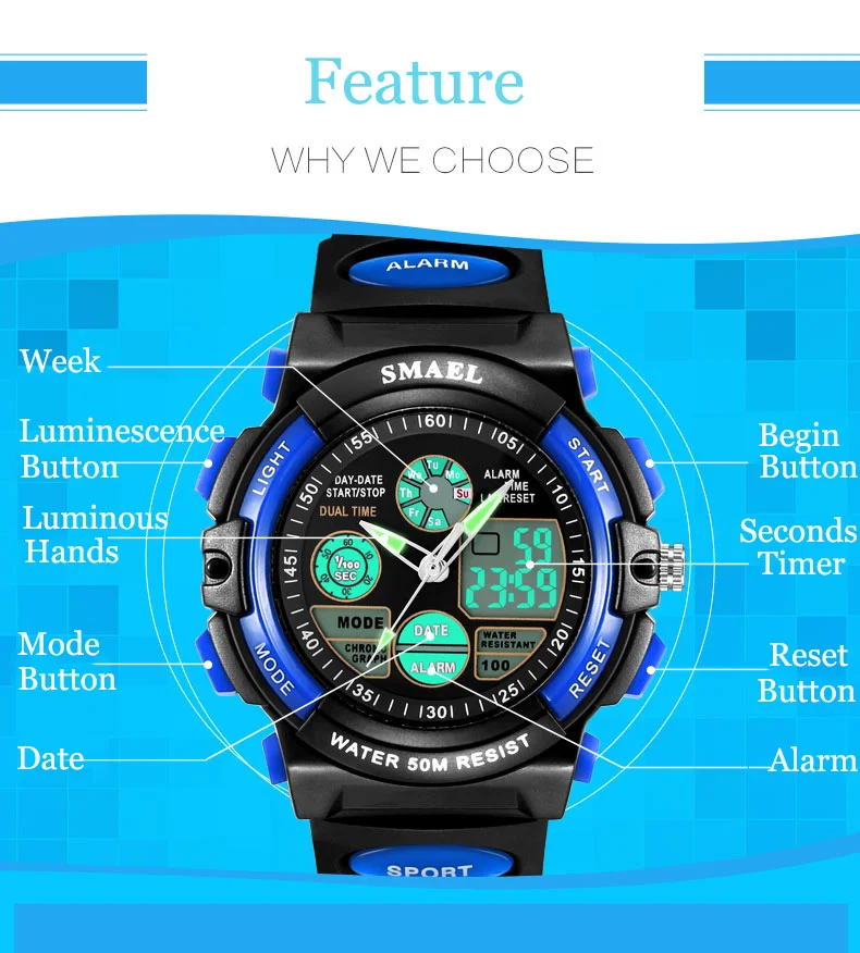 SMAEL цифровые часы для детей для дайвинга 50 м водонепроницаемые детские наручные часы S Shock часы 0508 светодиодный часы детские спортивные часы для мальчиков