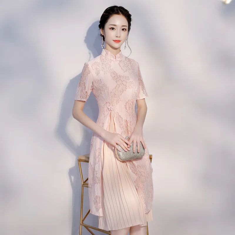 Розовый Вьетнам aodai Китайская традиционная одежда для женщин Qipao китайское