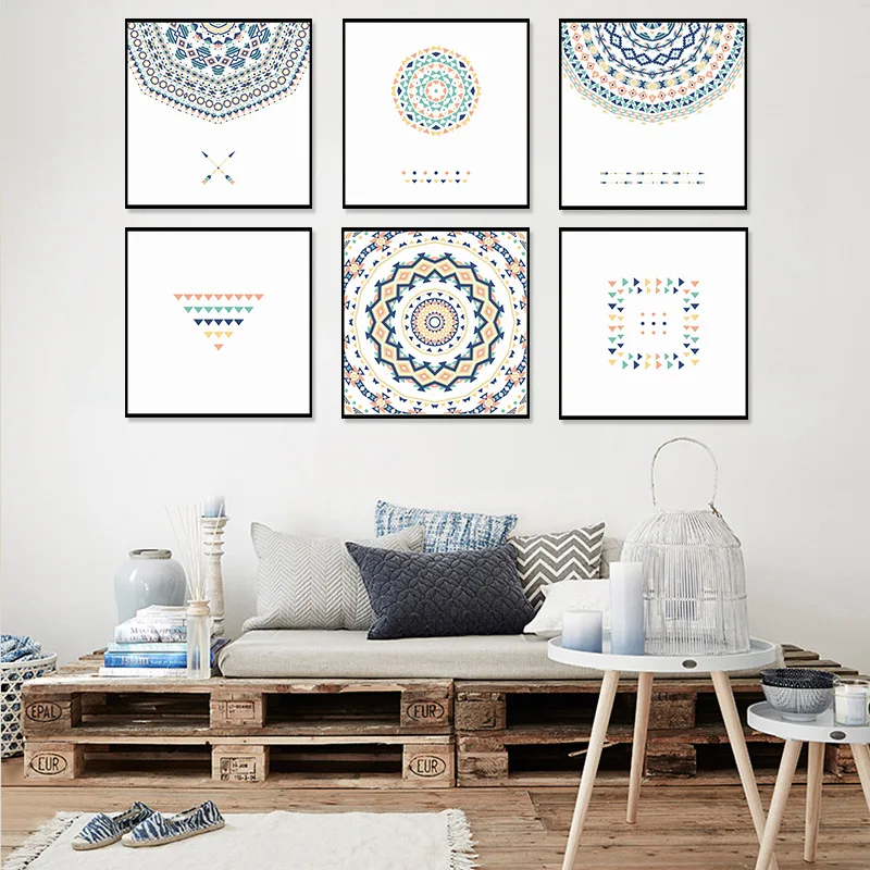 

Bohemian Style Flower Mandala Thangka Yoga Canvas Paintings Artwork Posters Wall Picture Modern Watercolor Paintings Home Decor