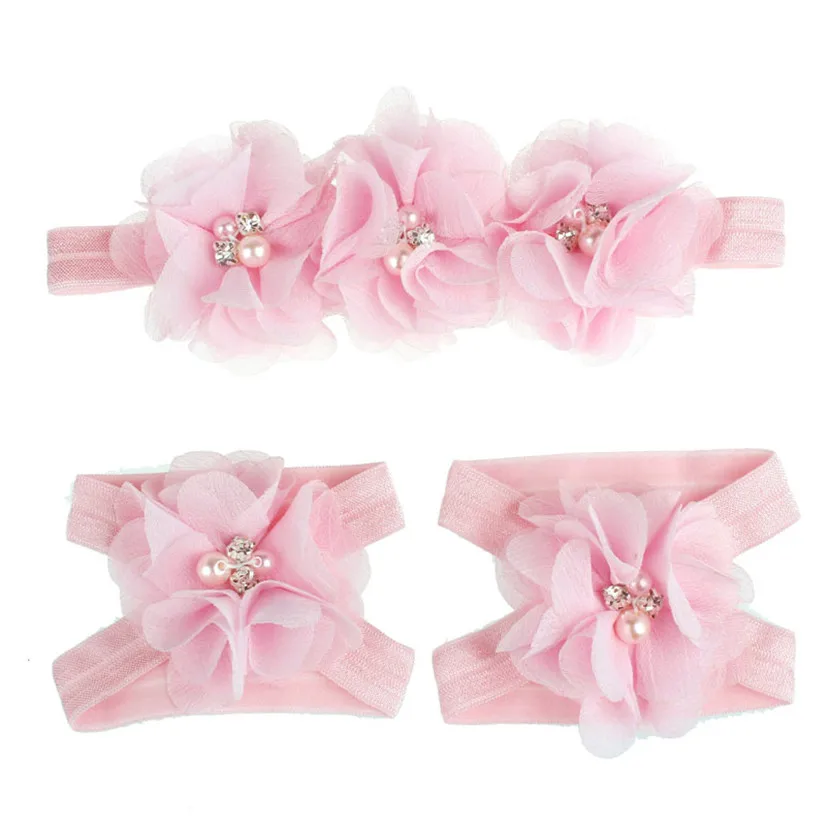 

2017 gift PARRY girls hairband accessories HOT Colorful Foot Flower Barefoot Sandals Headband Set for Baby H30 ov9