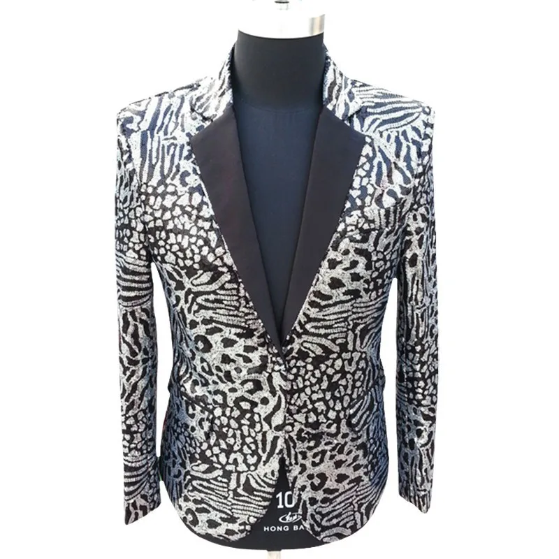 Pattern Pattern Leopard Sequin Blazer Masculino Slim Fit