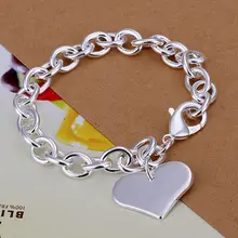 Fina del verano del estilo de plata chapada pulsera 925-sterling-silver joyería bijouterie heart chain pulseras para mujeres hombres SB278