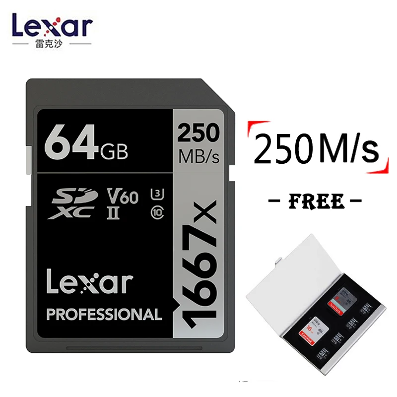 Lexar Оригинал 1667x128 GB 64 GB V60 250 МБ/с. sd карты SDXC 256 GB UHS-II U3 Флэш-Памяти высокоскоростная карта для 3D 4 K видео высокой четкости