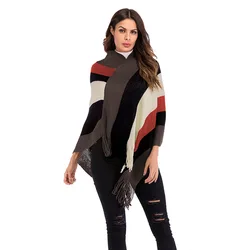 Fashion Cardigan Cotton Streetwear Computer Knitted Batwing Sleeve Tassel Stripe Spliced Patchwork Loose Casual2 Fashion Cardigan Cotton Streetwear Computer Knitted Batwing Sleeve Tassel Stripe Spliced Patchwork Loose Casual2