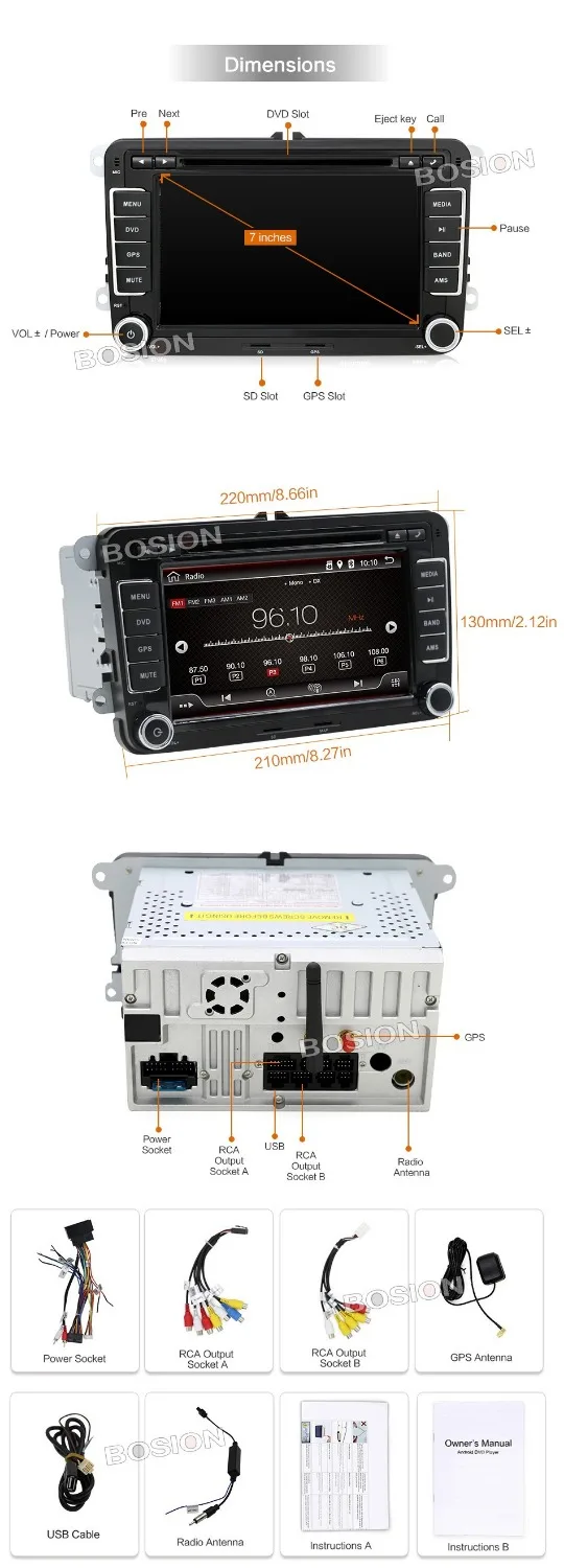 Sale Android 7.1 VW GOLF V DVD GPS Player with 7inch Capacitive and Multi-touch Screen 3G Wifi BT Radio Stereo 2