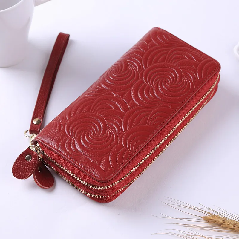

2019 Genuine Leather Long Women Wallet Brand Casual Coin Pocket Female Clutch Design Wallet Capacity Double Zipper Clutch Purse
