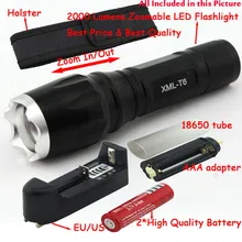 2000 лм 7 Режим Zoomable XM-L T6 светодиодный 18650 AAA вспышка светильник фонарь Zoom лампа светильник+ перезаряжаемый аккумулятор+ зарядное устройство+ кобура