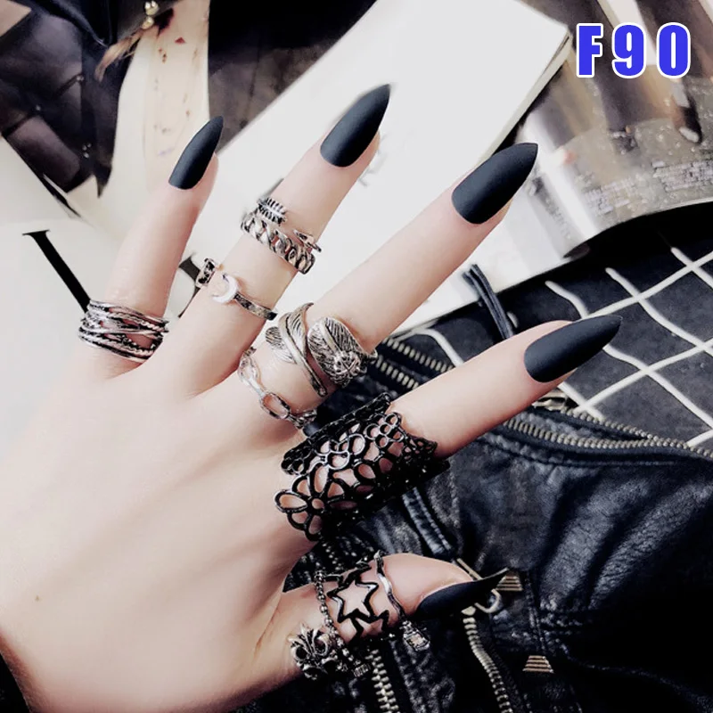 

24 Pcs Long False Nails Full Cover Artificial Nails Art Tips Sets for Ballerina Cosplay Girls Women QRD88