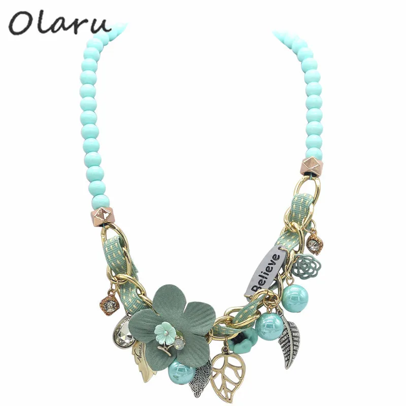 

Olaru Jewelry Accessories Nice Flower Leaf Believe Pendant Neckalce Woman Rope Prepared Crystal Maxi Beads Chain Necklace Gift