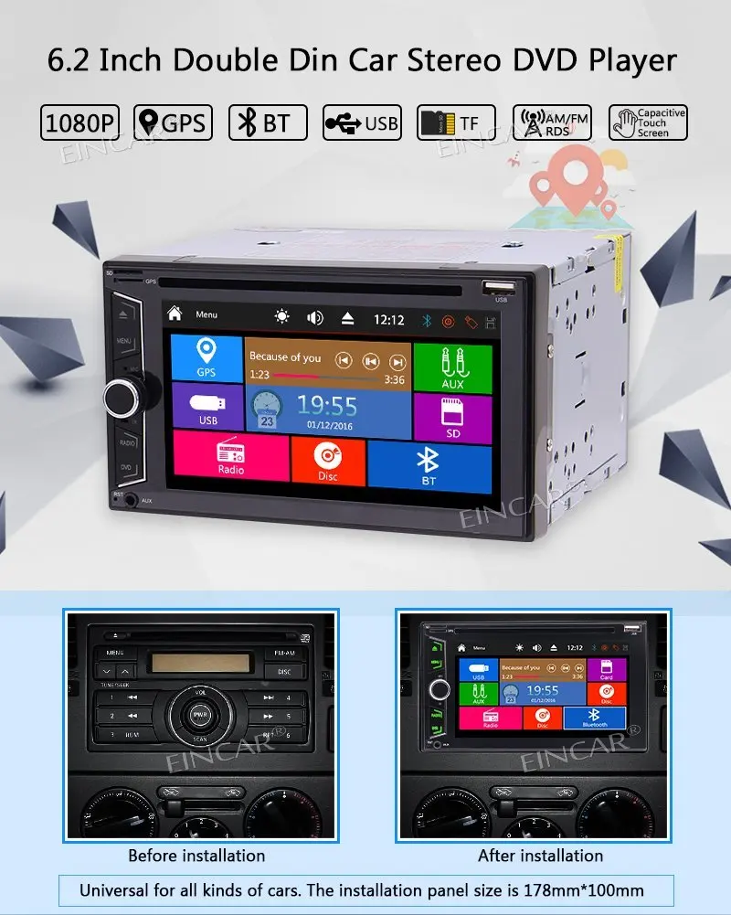 Flash Deal Eincar 2din stereo audio DVD automotivo 2 Din car radio audio stereo 6.2