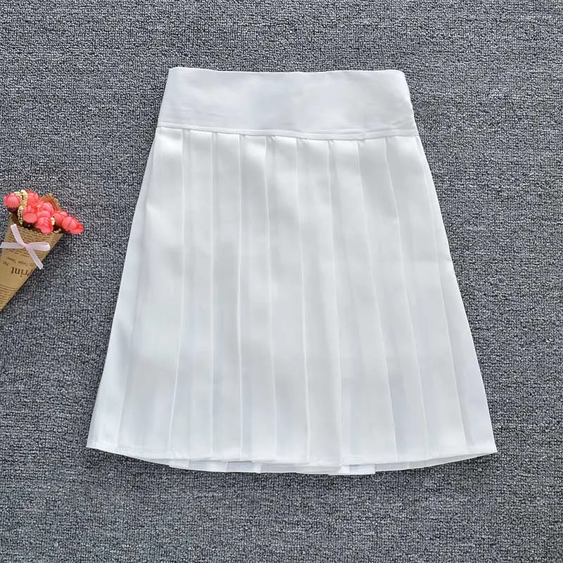 Новая женская плиссированная юбка с шортами школьная форма мини-юбка Однотонная юбка с высокой талией с шортами эластичная лента - Цвет: Beige