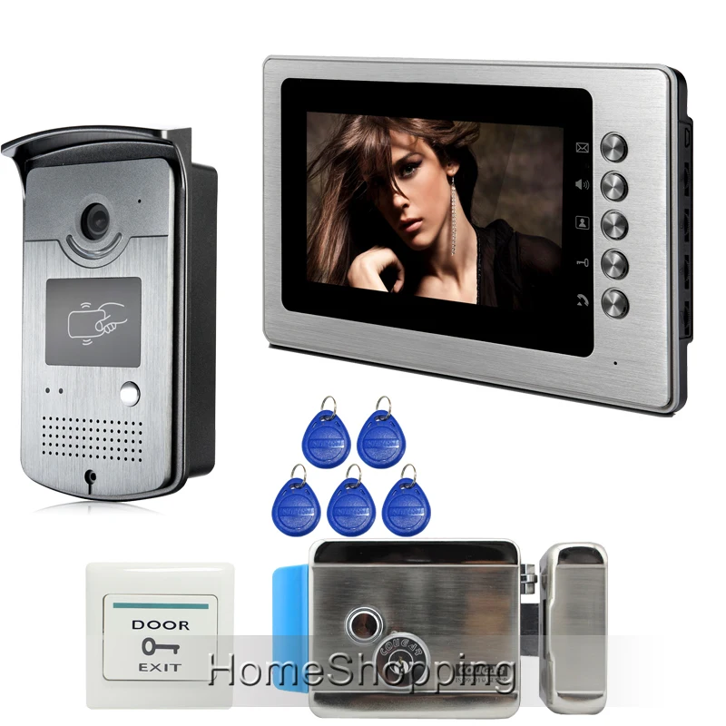 

FREE SHIPPING 7 inch Color Video Door Phone Intercom System 1 RFID Access Doorbell Camera + 1 Monitor + Electric Lock In Stock