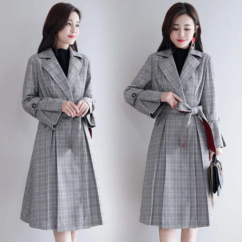 La Gray Nouveau Printemps Treillis Yzh1724 Occasionnel Fahion Turn Vêtements De Manteau Coupe Taille down 2018 Automne Plus Col vent Lâche Femelle Femmes wq0EW1nd
