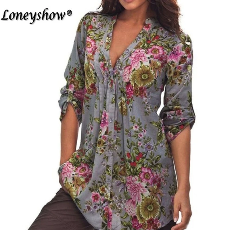 

Large Size Womens Vintage Floral Print V-neck Tunic Tops Autumn 2018 Women's Fashion Blouses Plus Size Women Clothes 5XL 6XL