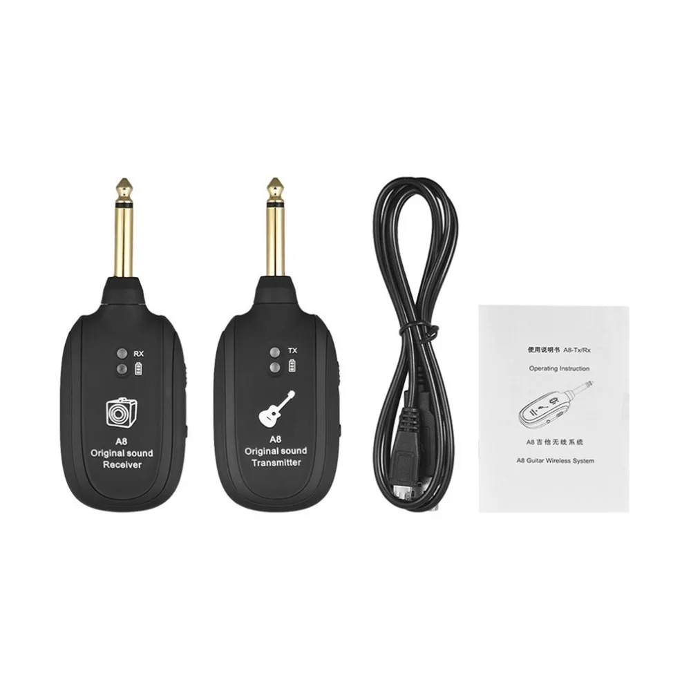 UHF Wireless Guitar Transmitter Receiver System Built-in Rechargeable Battery 50M Transmission Range for Electric Guitar Bass