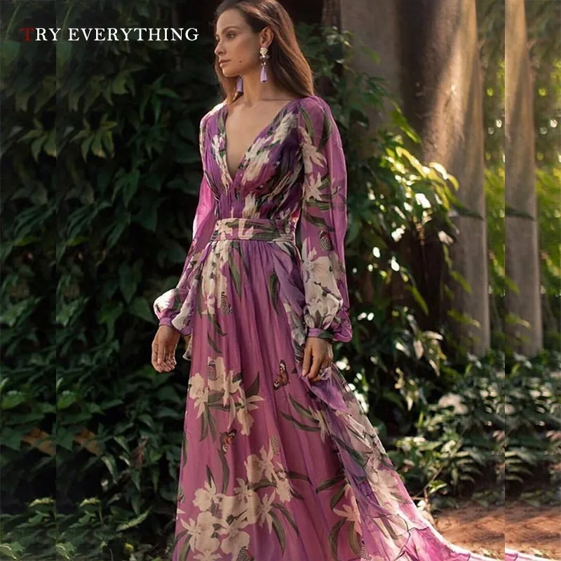 

Floral Boho Dress Summer 2019 Women Purple Pleated Chiffon Dress Bohemian Sexy Long Dresses Ladies Summer Long Maxi Dress Beach