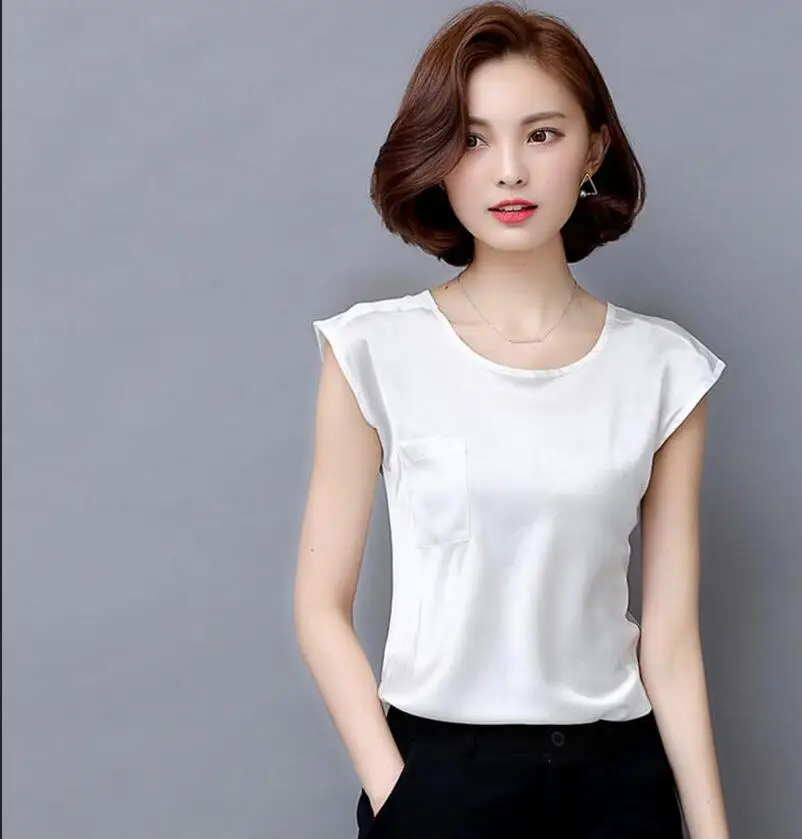 Achat M 4xl Plus Taille Mince Soie Velours Femmes Blouse Mode D été D o Cou Solide Poches Chemise Femmes Tops Casual Sexy Camisa Feminina
