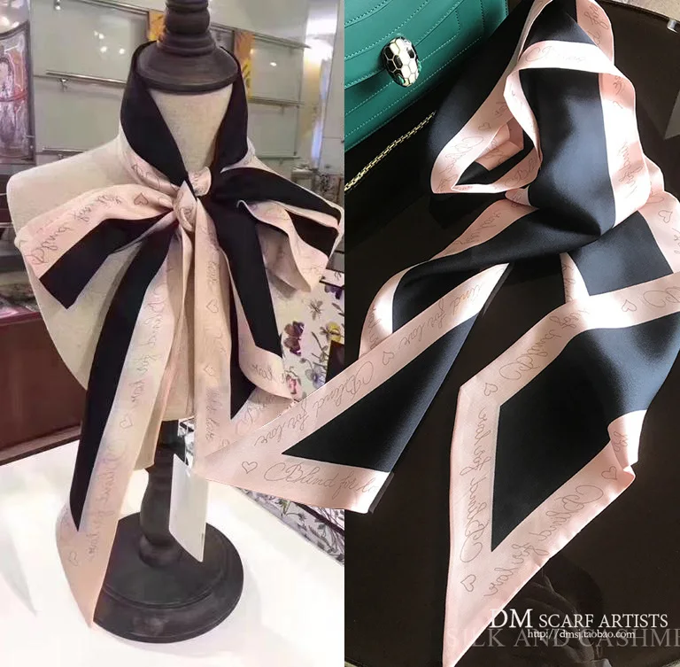 

Real Silk Twill Long Scarf Women Fashion Scarves Beadband Tie Bag Strap Waistband Foulard 180*14cm