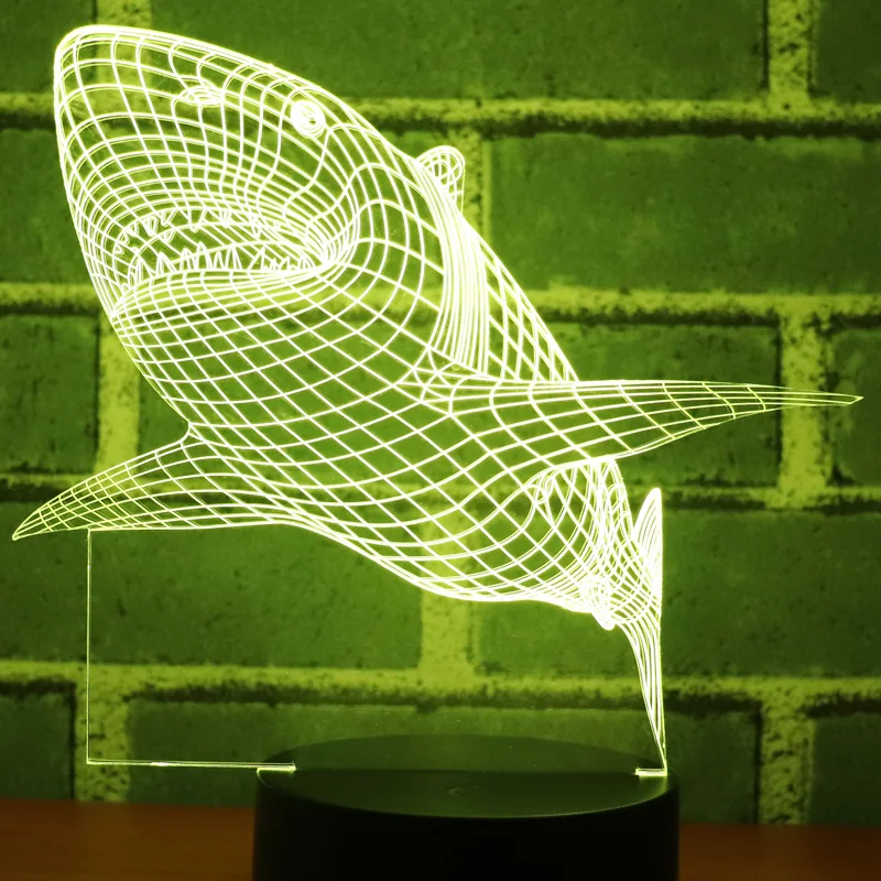 Acheter 3D LED Nuit Feux De Requin avec 7 Couleurs Lumière pour La Maison Décoration Lampe Incroyable Visualisation Optique Illusion Génial